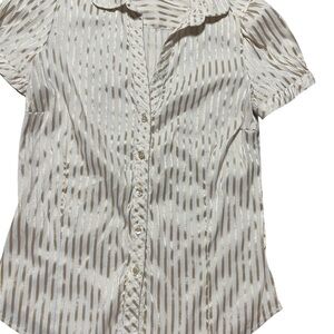 Zara Cream and Tan Striped Button Down Shirt, beige and gold
